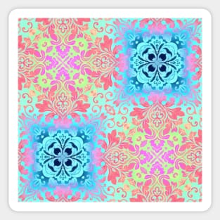 1980s New Age Bohemian pink aqua turquoise damask Sticker